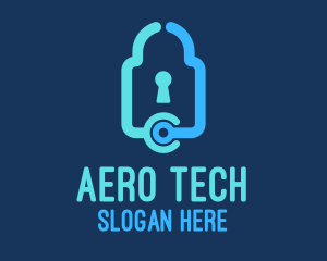 Blue Tech Padlock logo design