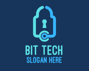 Blue Tech Padlock logo design