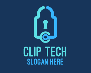 Blue Tech Padlock logo design