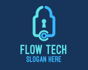 Blue Tech Padlock logo design