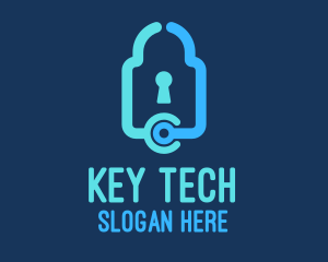 Blue Tech Padlock logo design