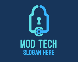 Blue Tech Padlock logo design