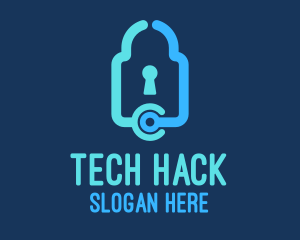 Blue Tech Padlock logo design