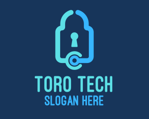 Blue Tech Padlock logo design