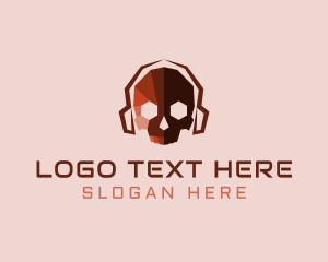 Skeleton - Red Skull Headphone logo design