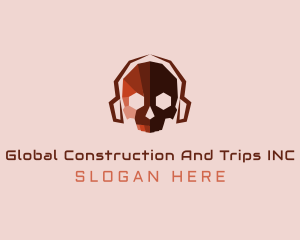 3d - Red Skull Headphone logo design