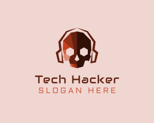 Hacking - Red Skull Headphone logo design