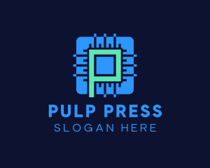 Blue Tech Processor Letter P logo design