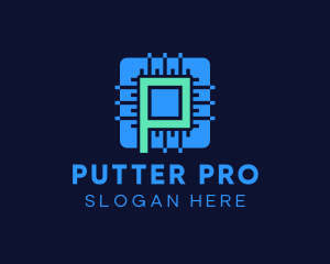 Blue Tech Processor Letter P logo design