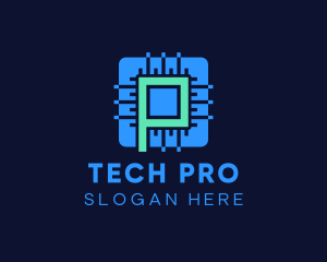 Processor - Blue Tech Processor Letter P logo design