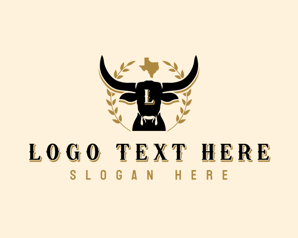 Map - Texas Longhorn Cattle logo design