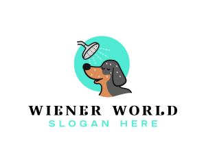 Dachshund - Dog Bathing Shower logo design