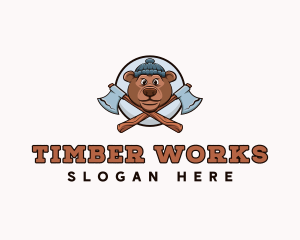 Bear Lumberjack Axe logo design