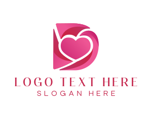 Dating App - Pink Heart Letter D logo design