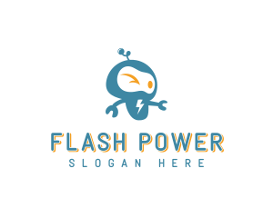 Lightning Bolt Charge Robot logo design