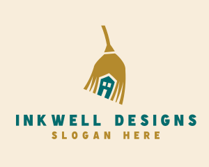 House - House Sweeping Broom logo design