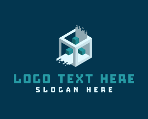 Futuristic Pixel 3D Cube logo design