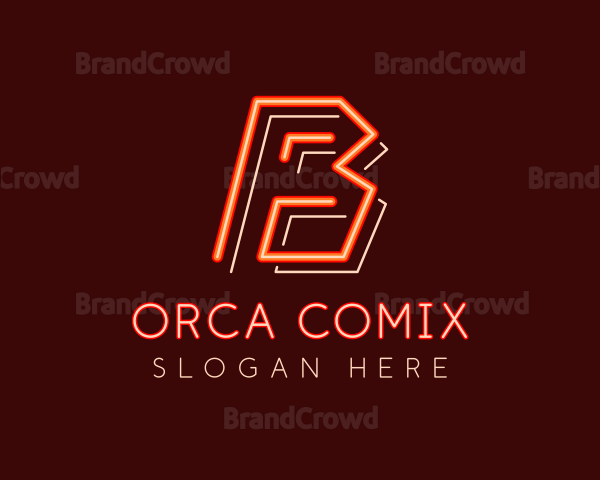 Neon Arcade Orange Letter B Logo