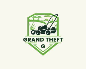 Emblem - Grass Cutting Lawn Mower logo design