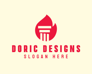 Doric - Red Fire Pillar logo design