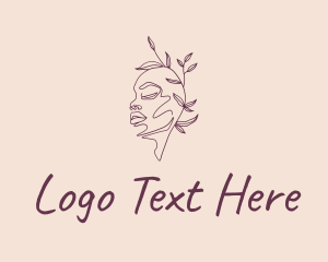 Monoline - Beauty Leaf Female Head logo design
