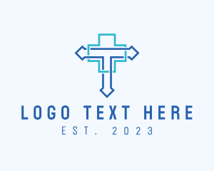 Religion - Blue Cross Letter T logo design