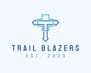 Blue Cross Letter T logo design