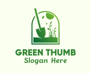 Green Garden Shovel Grass logo design