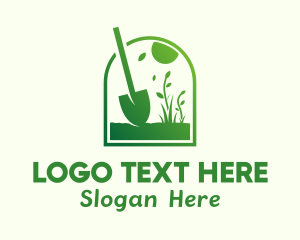 Green Garden Shovel Grass Logo