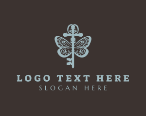 Luxury - Blue Key Butterfly logo design