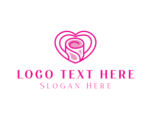 Romantic - Pink Heart Rose logo design