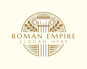 Roman - Greek Column Leaf logo design