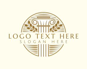 Emblem - Greek Column Leaf logo design