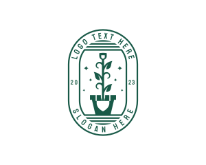 Emblem - Gardening Shovel Potted Plant logo design
