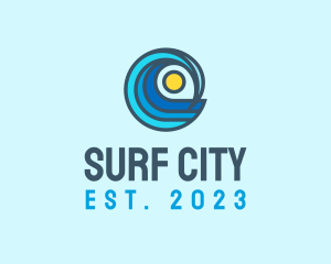 Wave Surfing Sun logo design