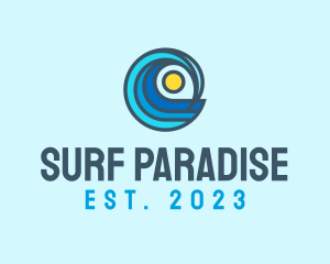Wave Surfing Sun logo design