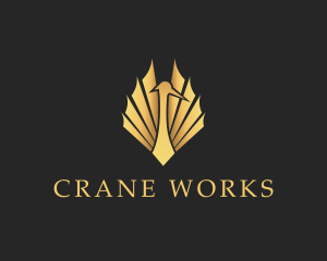 Crane - Golden Crane Wings logo design