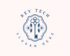 Floral Key Locksmith logo design