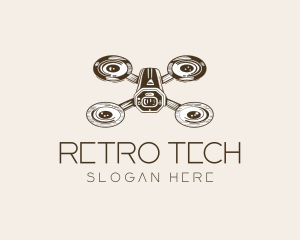 Vintage Drone Quadcopter logo design