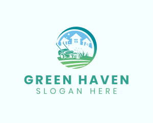 Home Lawn Mower Garden logo design