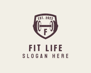 Fitness Dumbbell Shield logo design