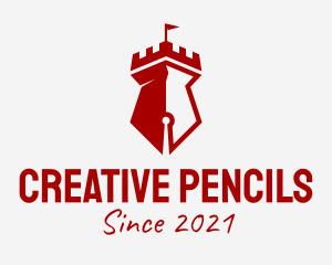 Pen Tip Fortress Tower logo design