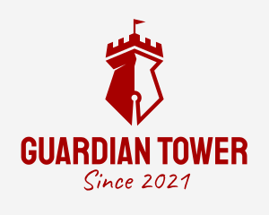 Pen Tip Fortress Tower logo design