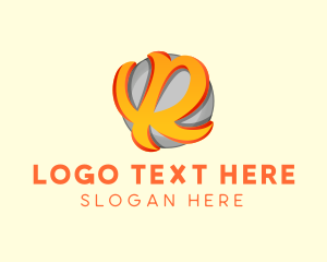 Calligraphic - 3D Orange Cursive Letter R logo design