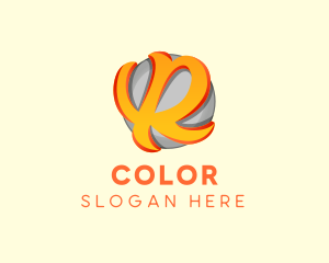 Globe - 3D Orange Cursive Letter R logo design