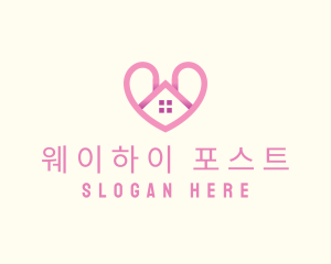 Pink Love Heart Home logo design