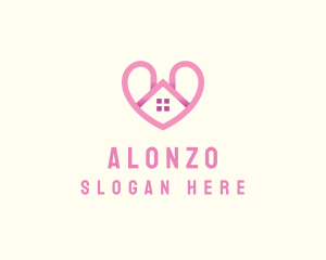 Pink Love Heart Home logo design