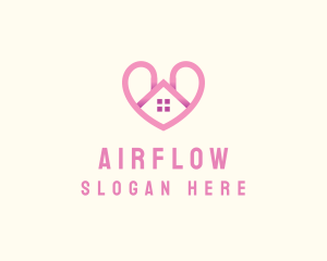 Pink Love Heart Home logo design