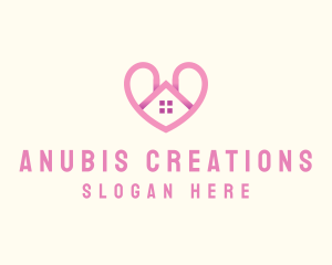 Pink Love Heart Home logo design