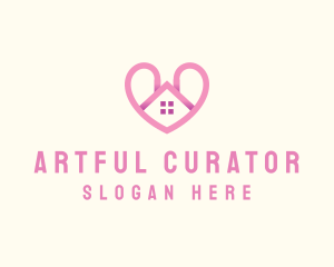 Pink Love Heart Home logo design